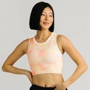 Zyia Active White Hendrix Crop Tank Top Tie-Dye Ribbed Longline Bra Size Large